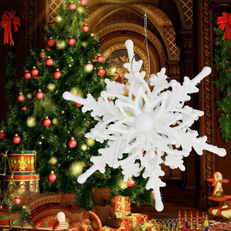 Christmas Decorations 10Pcs 12cm Big Pendant 3D Snowflake Plastic Glitter Xmas Tree Hanging Ornaments Home Decor