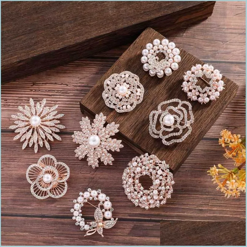 Spille Spille Perle Spille a forma di fiori di perline Per accessori per capelli Abbellimento di strass Pin Fasce di stoffa 9 Stili Drop Dhjrs