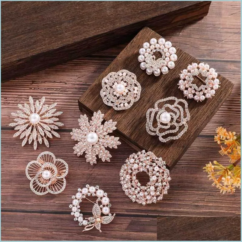 Broches Broches Perles Perles Fleurs Broches En Forme Pour Accessoires De Cheveux Strass Embellissement Broche Tissu Bandeaux 9 Styles Drop Dhjrs