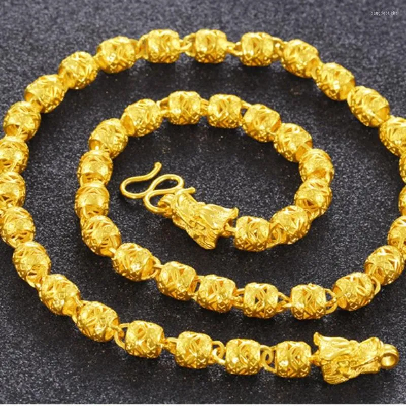 Chaînes Perles Creuses Chaîne Or Jaune Rempli De Mode Collier Pour Hommes Cadeau