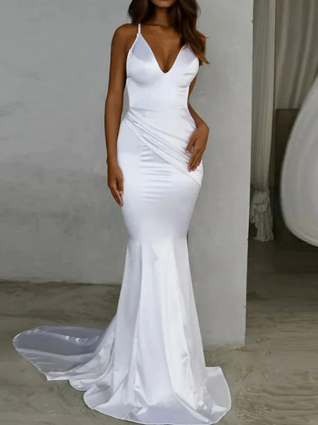 Sophisticated and Minimalistic Fitted Gown Modern Court Train Princess Vestido De Novia Mermaid Wedding Dress Bow Satin Bridal Gown main image 0