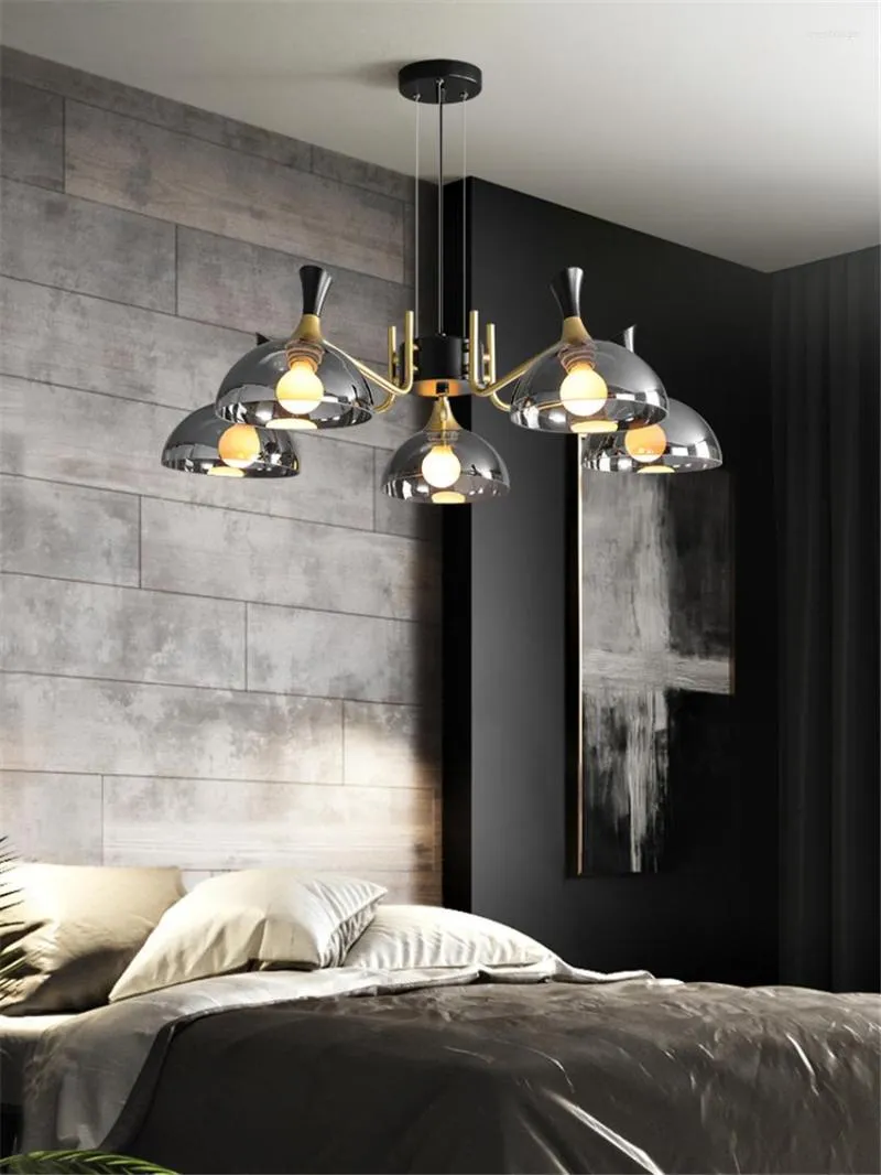 Candelabros nórdicos de lujo humo gris luces de vidrio sala de estar hogar americano moderno comedor dormitorio lámparas colgantes accesorios