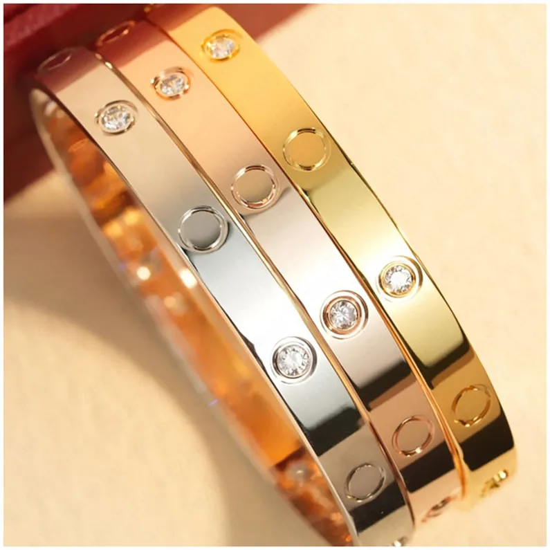 Pulseiras de grife de grife de branquear jóias de luxo 3 cores aço inoxidável homem mensal de fenda de fenda diamante pulseira de ouro para homens e mulheres pulseiras de jóias de moda