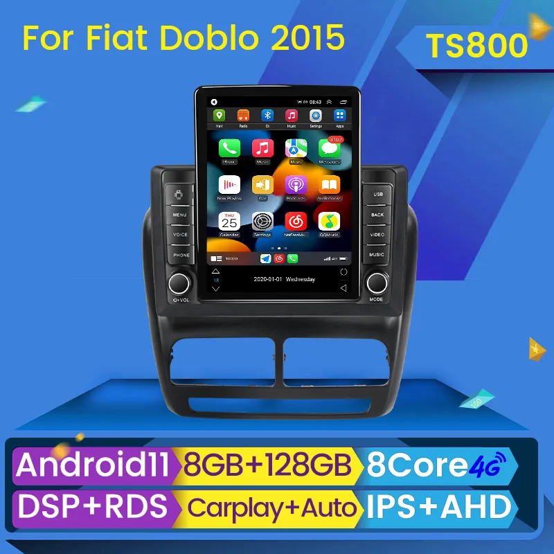 Android 11 Car DVD-видеопроигрыватель для Fiat Doblo Opel Combo Tour 2010-2015 Tesla Style GPS Navigation Stereo 2din Bt