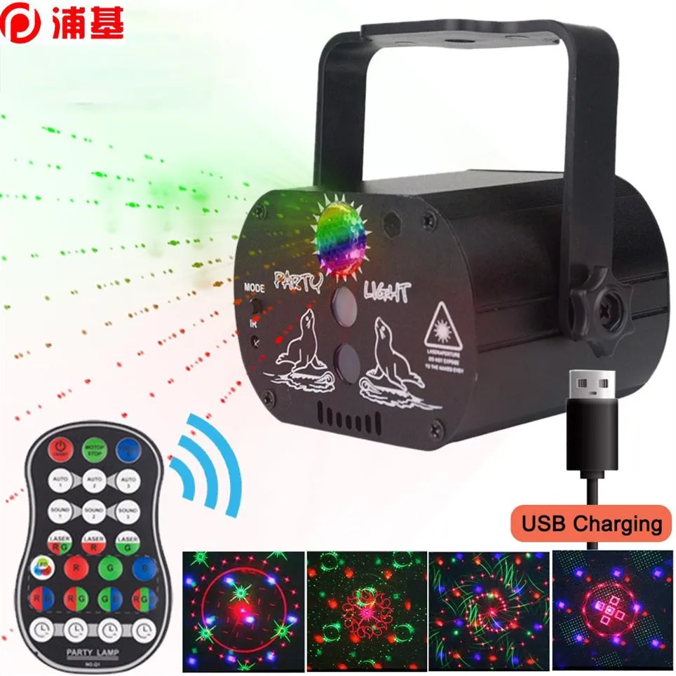 Mini RGB DISCO Light USB uppladdningsbar rödblå grön lampa DJ LED Laser Stage Projector Wedding Birthday Party Lampe Lights336V