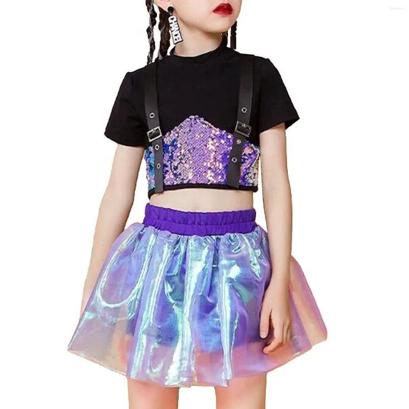 Completi di abbigliamento Set di vestiti per bambine Set di vestiti da cheerleader Hip Hop Costumi di danza jazz T-shirt a maniche corte Crop Top con gonna Street Wear