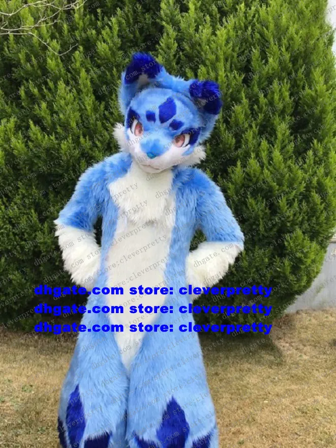 Blue Long Fur Fursuit Mascot Costume Husky Dog Wolf Fox Adult Cartoon ...