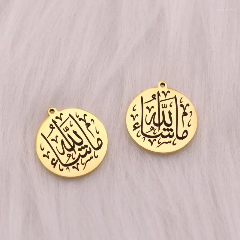 Pendant Necklaces Mashallah God Willing Stainless Steel Muslim Charm 2 Pcs /lot