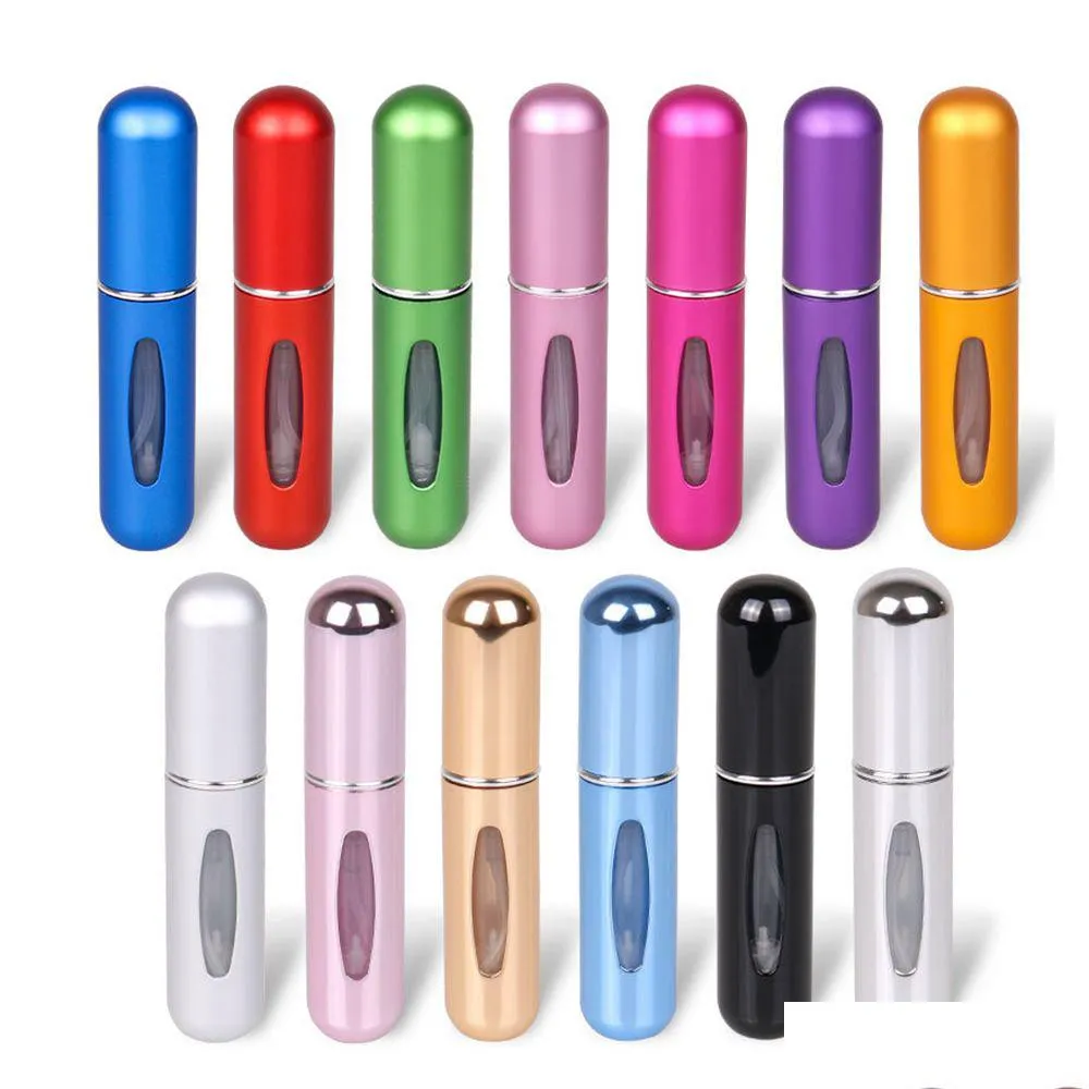 Bouteilles d'emballage 5 ml rechargeables par flacon pulvérisateur en aluminium atomiseur portable voyage contenant cosmétique pers bouteilles 12 couleurs Drop Del Dhkts