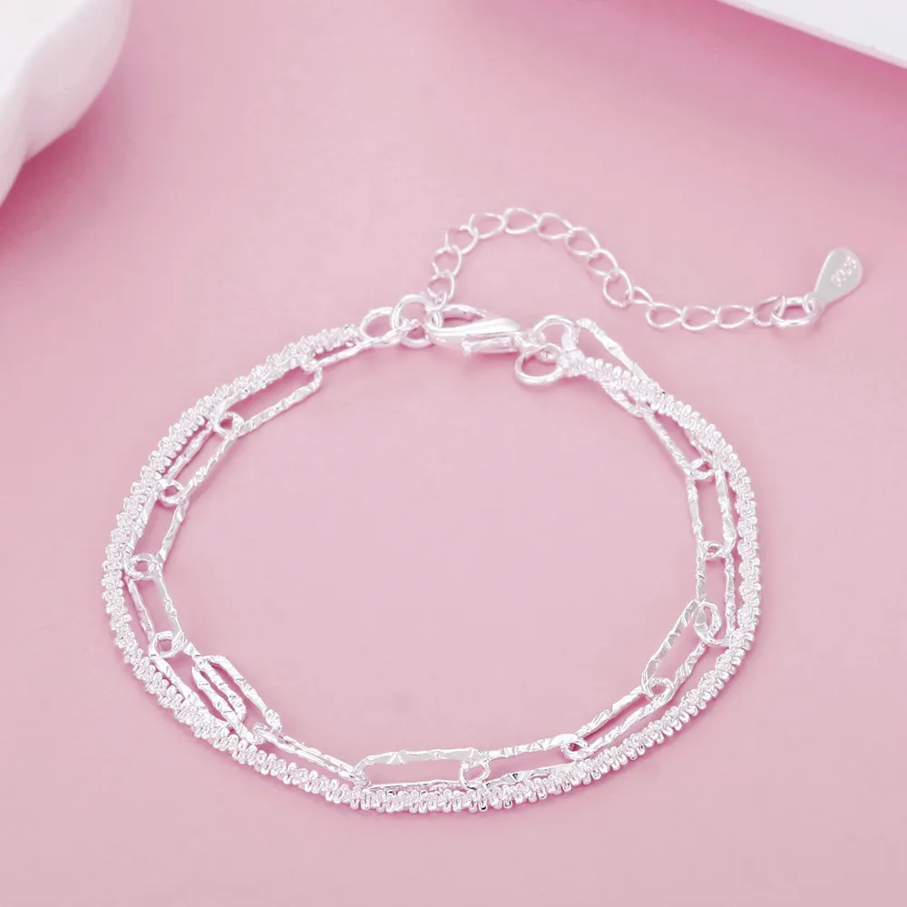 925 Sterling Silver Bellissimi bracciali a doppia catena per donne Fashi