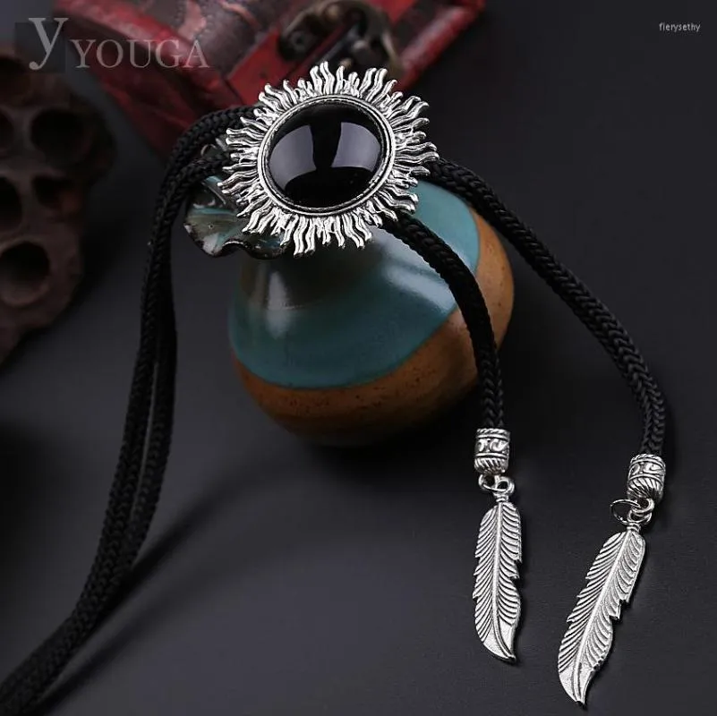 Noeuds papillon exquis Vintage noir Agate Gem Bolo cravate chemise noeud col bijoux de mode de haute qualité détachable