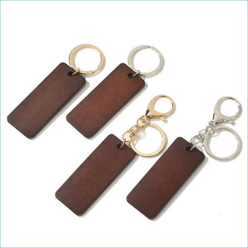 Nyckelringar Lanyards DHS Personlig läder Keychain Pendant Beech Wood Carving Keychains Lage Decoration Key Ring DIY ThanksGivin DH10G