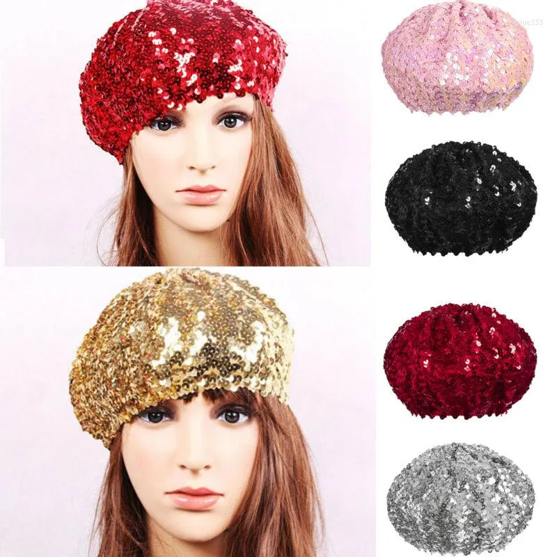 Women Sparkling Sequin Beret Hat Beanie Fashion Costume Accessory Comfortable Bling Beret Hats for Women Sequin Paris Artist Cap  main image 2