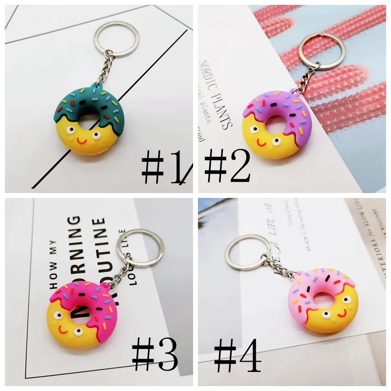 Party Favor Cute donut keychains simulation food dessert bag pendant double-sided PVC soft rubber keychain YSJ40