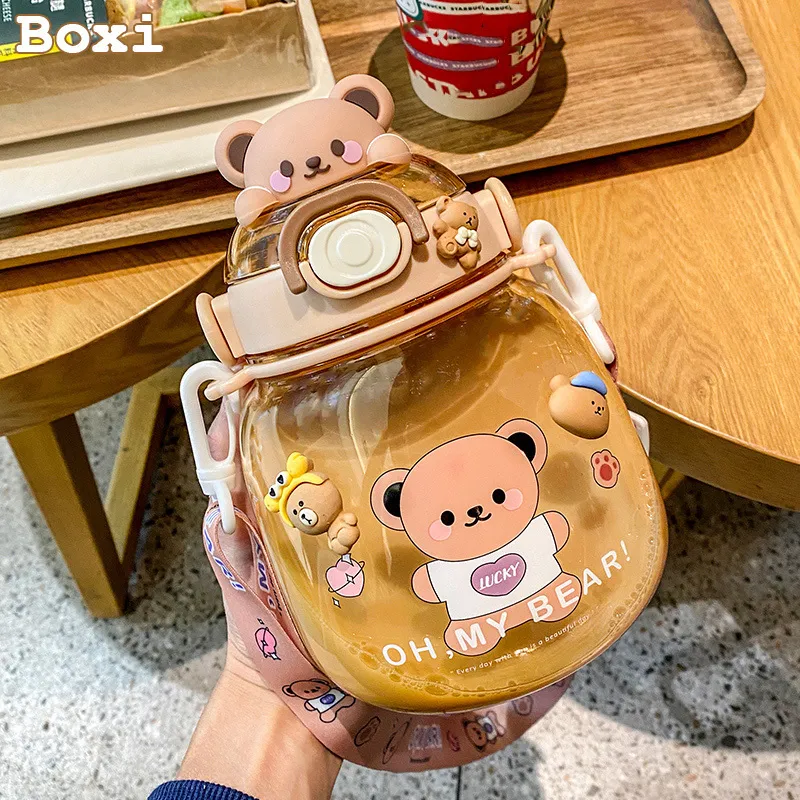 Bouteilles d'eau ours mignon pour filles enfants avec paille été grande capacité jus lait bulle thé école sport tasse à boire sans BPA 221025