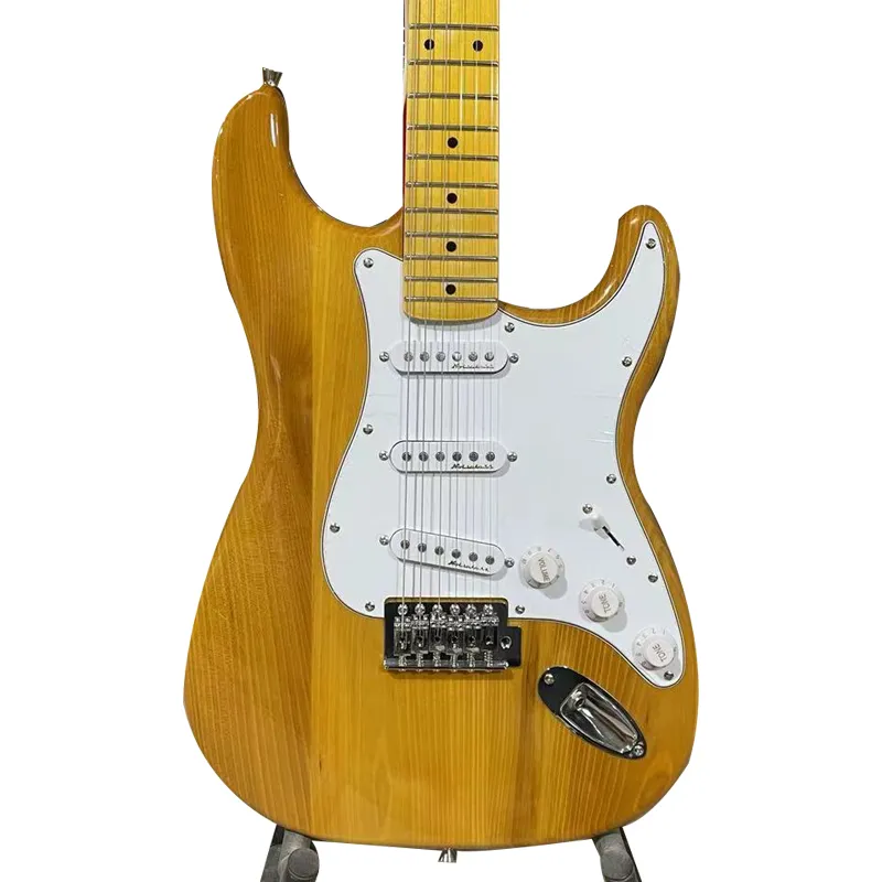 Guitare électrique en bois de frêne jaune transparent, strat guitarra directe d'usine chinoise