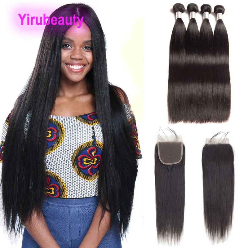 Brazilian Human Virgin Hair 4 Bunldes With 5X5 Lace Closure Baby Hairs 5 PCS Straight Hair Natural Color Peruvian Indian Malaysian Wefts 10-30inch