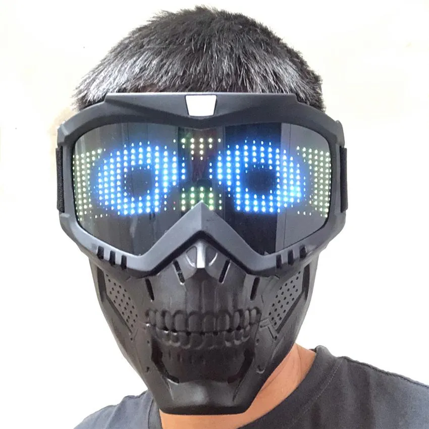 App Magic Cyberpunk original Bluetooth RGB LED Skull Skull Máscara de caça de caça máscaras de paintball homens de motocicletas face a caminhada MIL256V
