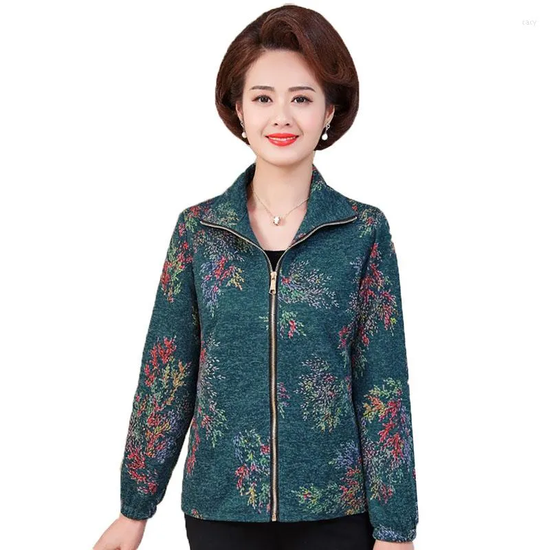 Women's Jackets Middle-Aged Elderly Women's Coats Jacket 2022 Spring Autumn Short Coat Print Zipper Outerwear Top Loose Casual