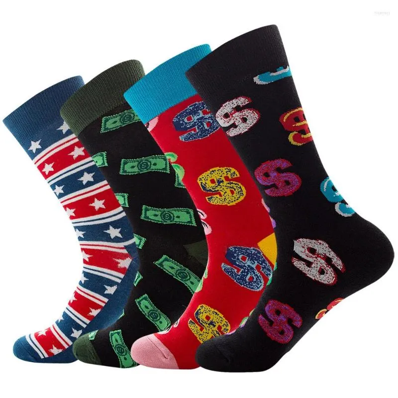 Chaussettes pour hommes, motif Dollar, nouveauté, équipe de mariage, drôle, créatif, décontracté, coton coloré pour hommes