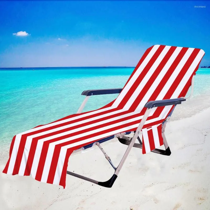 Chair Covers Fashion Striped Microfiber Beach Cover Towel With Pocket For Summer Outdoor Garden Pool Sun Lunger Blanket