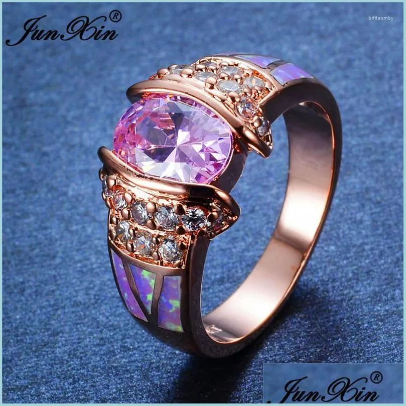 Bröllopsringar Bröllopsringar Fashion Cute Female Girl Pink Zircon Stone Ring 18kt Rose Gold Opal Engagement Vintage For Womenwedding DH9JQ