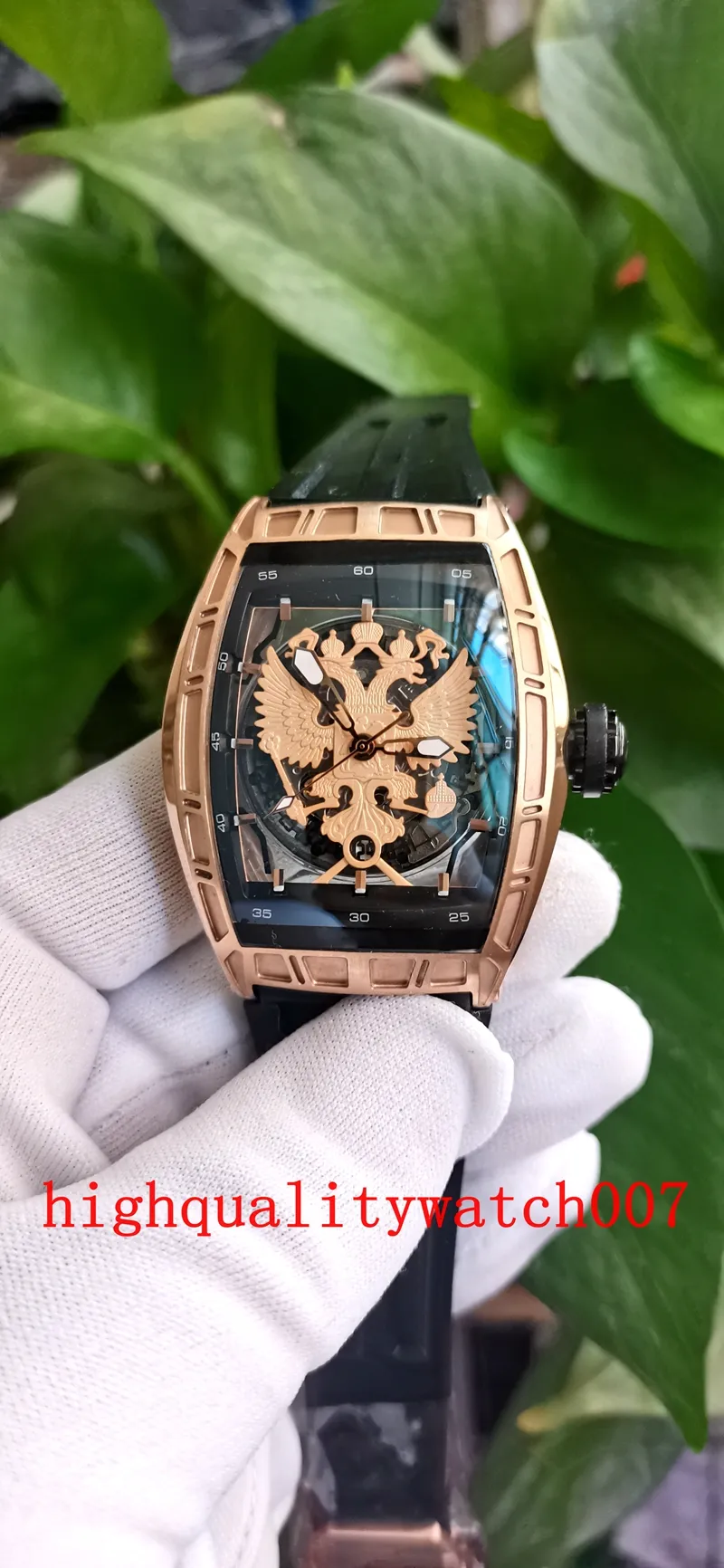 Topseller Nuova versione Eccellente orologio da uomo orologio da polso da uomo 18k rosa scheletro nero quadrante nero fascia di gomma cinturini da uomo sport orologi da uomo di qualità orologi di qualità