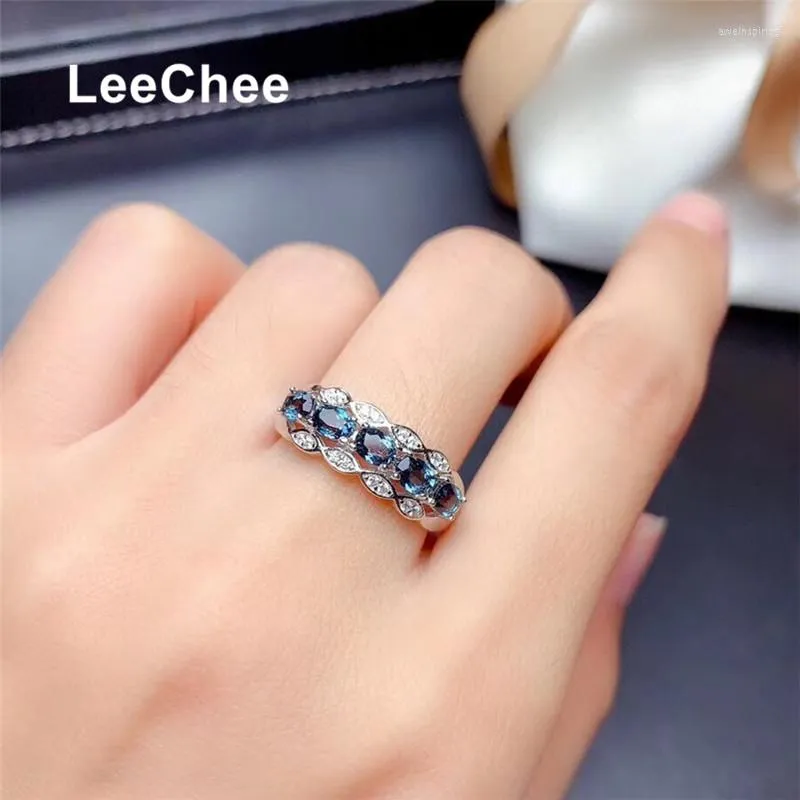 Cluster Rings LeeChee London Blue Topaz Ring 3 4MM 5 Pieces Genuine Gemstone Fine Jewelry For Women Anniversary Gift Real 925 Sterling