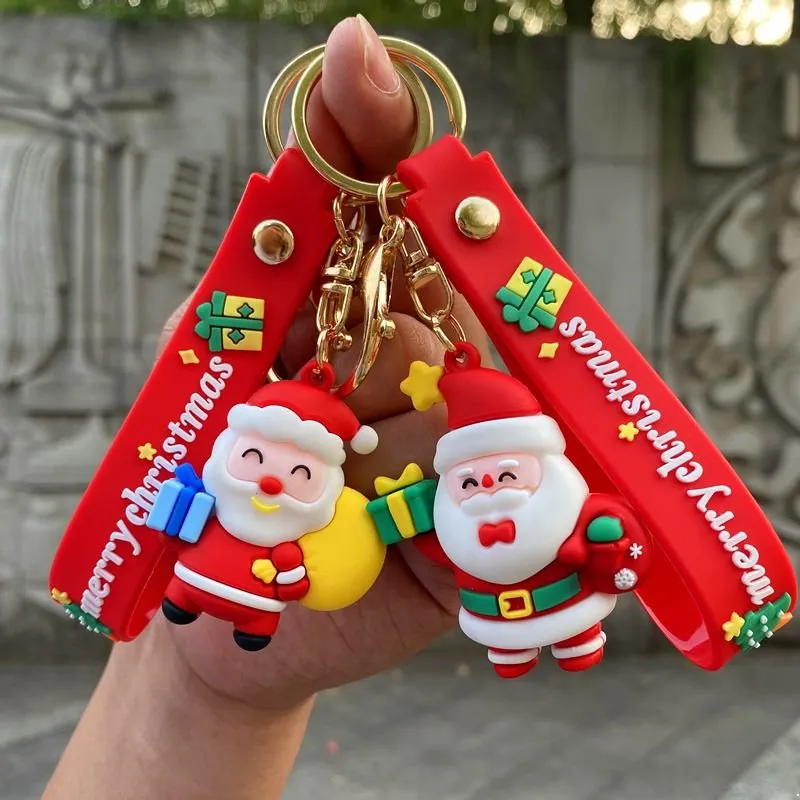 Party Favor cartoon Kerst Keychain Santa Claus Hanger Schooltas Hanging Key Ring Sieraden Gift