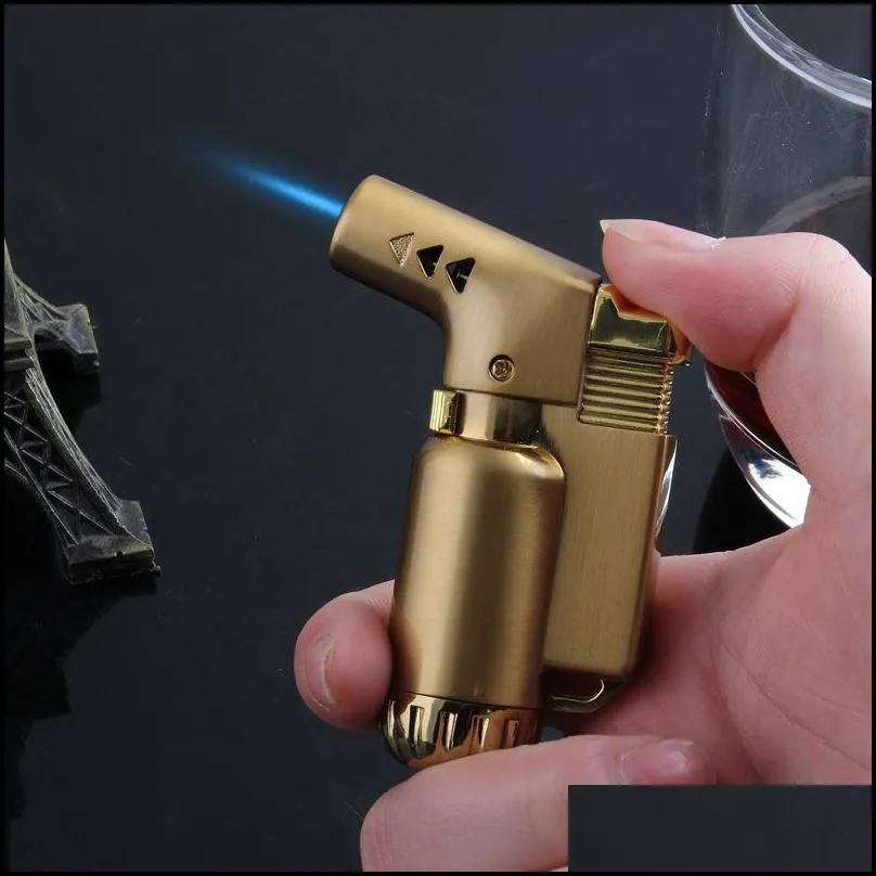 all metal lighter single torch pipe lighters smoking pipe flame lighteres bend side direction 3 colors