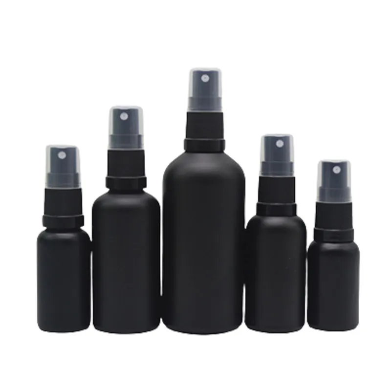 Leere Verpackung, mattschwarze Glasflasche, kosmetische Spary-Lotion-Presspumpe mit durchsichtiger Abdeckung, nachfüllbarer Verpackungsbehälter, 10 ml, 15 ml, 20 ml, 30 ml, 50 ml, 100 ml