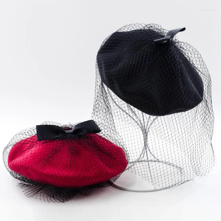 Berets X190 Butterfly Veil Bener Cap Painter Hat Elegant Mesh Bowquy Fashion Justerbara basker Vuxen Plaid Caps