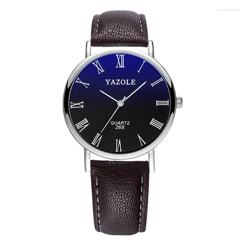 Montres-bracelets YAZOLE Hommes Montre avec chiffres romains Quartz Analogique Casual Montres-bracelets pour bracelet en cuir Ultra mince 7mm Montre-bracelet