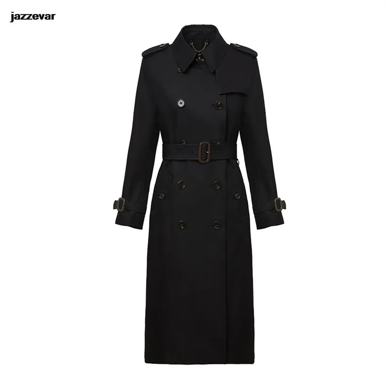 Spring/Autumn Womens Trench Płaszcz Długa Khaki Czarna biała podwójna piersi klasyczny biznesowy wiatrakowy wiatraka odzieżowa