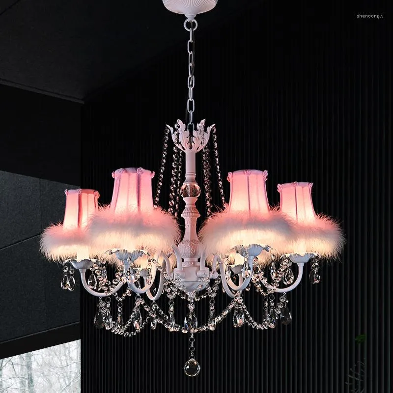 Customized Korean Pink Feather Chandelier For Childrens Room And