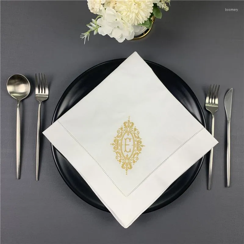 Table Napkin Napkins Monogrammed Dinner White Linen Hemstitch 20"x20"Ladder Embroidered Initial E Tea