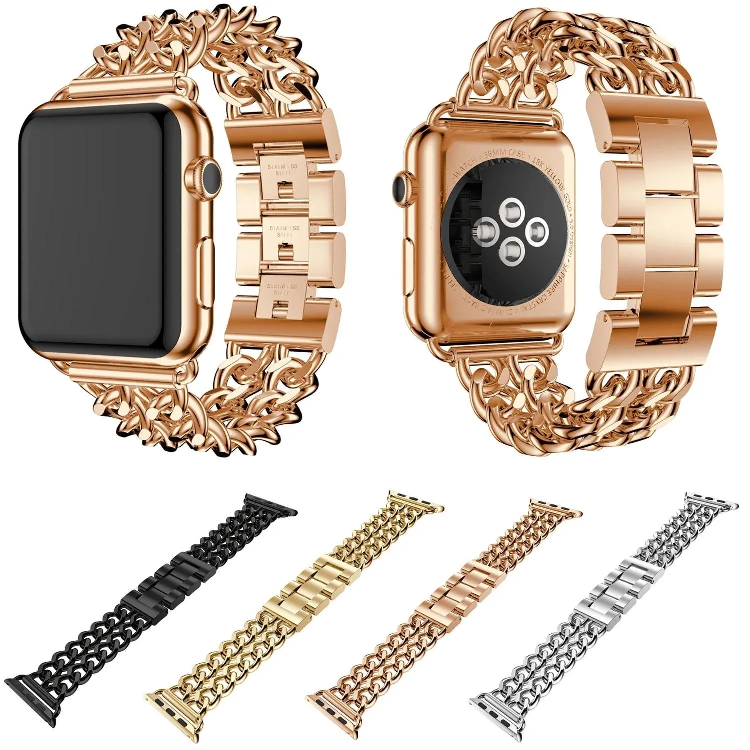 Matel ketting horlogebanden voor Apple Watchband Ultra 49mm 8 7 6 5 4 SE -riem 41 mm 45 mm 38 mm 42 mm 40 mm 44 mm roestvrijstalen ketens Loop Band Iwatch -serie 3 2 1 Gecombineerd