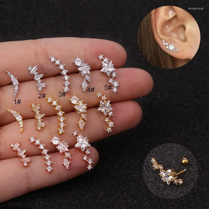 Boucles d'oreilles clous Piercing boucle d'oreille bijoux étoile acier inoxydable oreille Cartilage goujons tendance Peisonality Punk Zircon