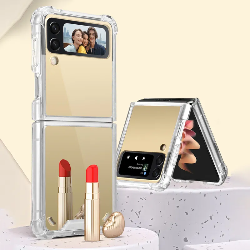 Luxury Bling Plating Make up Selfie Mirror Cases Air Bag Hard PC Soft TPU Bumper Shockproof Protective Cover For Samsung Galaxy Z Flip 3 4 5G Flip2 Flip3 Flip4