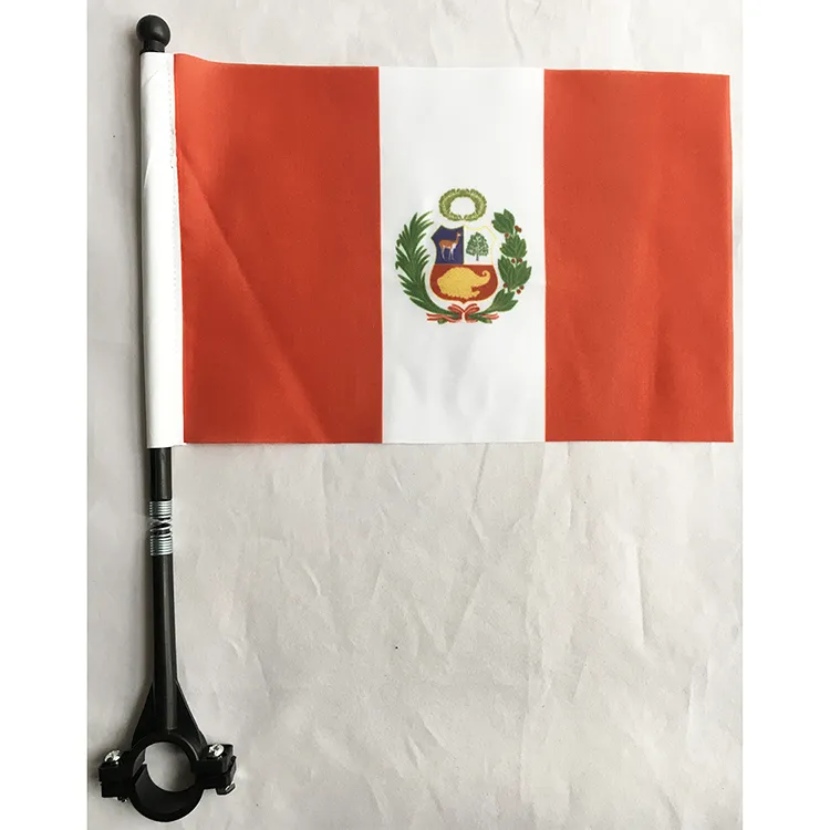 Peru Fahrradflagge 14x21 cm Polyester wasserdichte Fahrradsicherheitsflaggen mit schwarzem Kunststoffstab und Basis