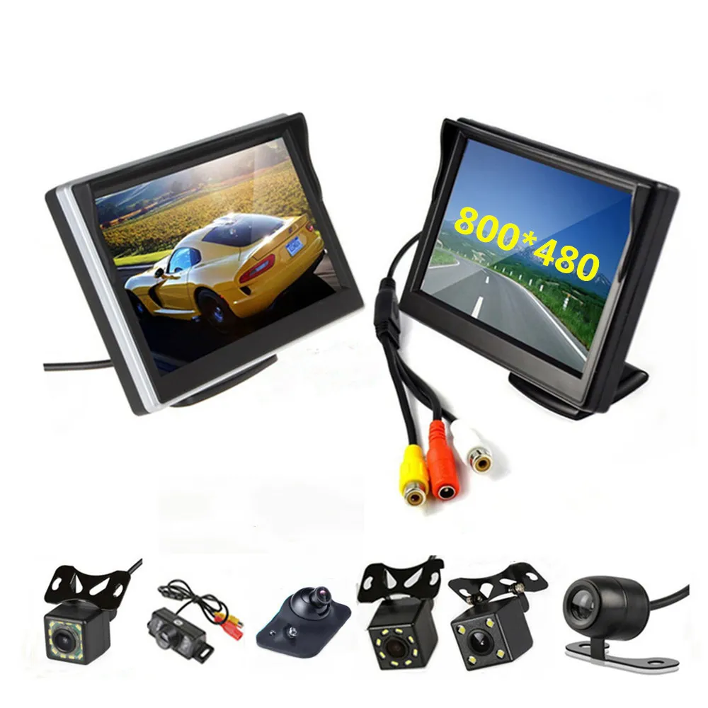 5 tum TFT LCD -sk￤rmbil Monitor HD800X480 V￤ndningsparkeringsmonitor med 2 videoinmatning bakre kamera valfritt