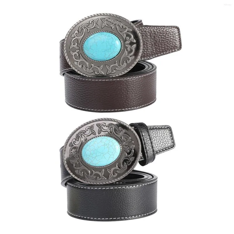 Belts PU Leather Belt With Turquoise Buckle Waistband Western Wide For Men