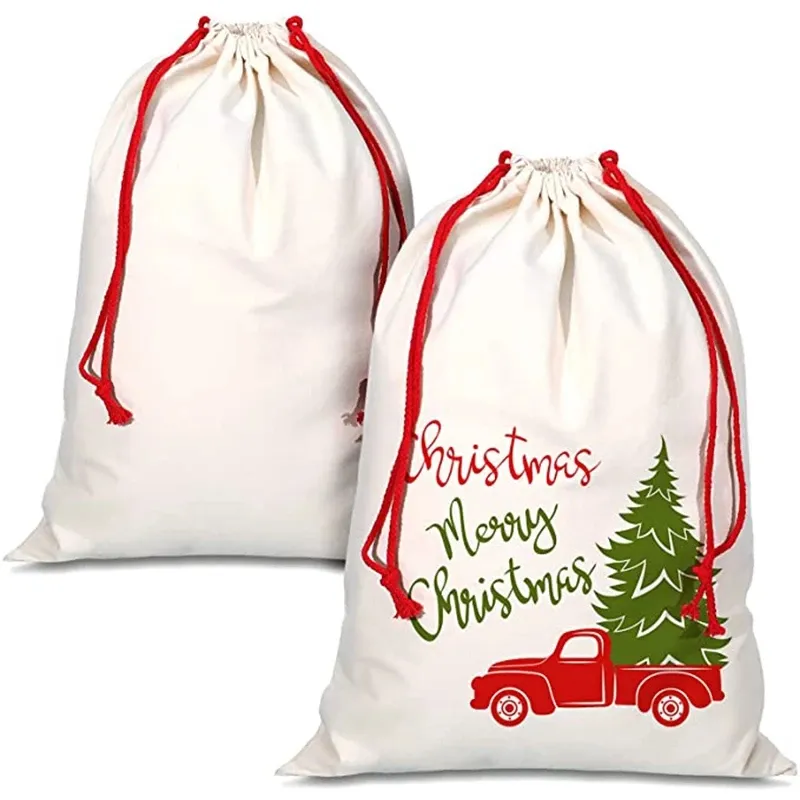 Beyaz boş Noel Baba Çuvalları Drawstring Noel dekorasyon süblimasyon diy tek katmanlı tuval hediye çantası büyük kapasiteli şeker oyuncak çantaları