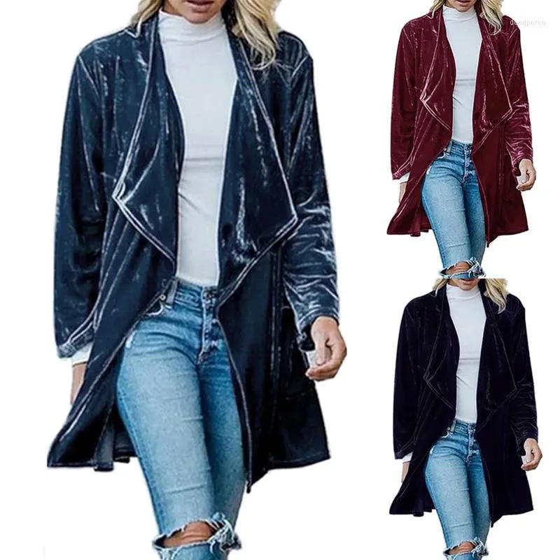 Gabardinas para mujer 2022 Otoño Invierno abrigo para mujer moda Color sólido lana suave cálido cortavientos largo mujer Denim