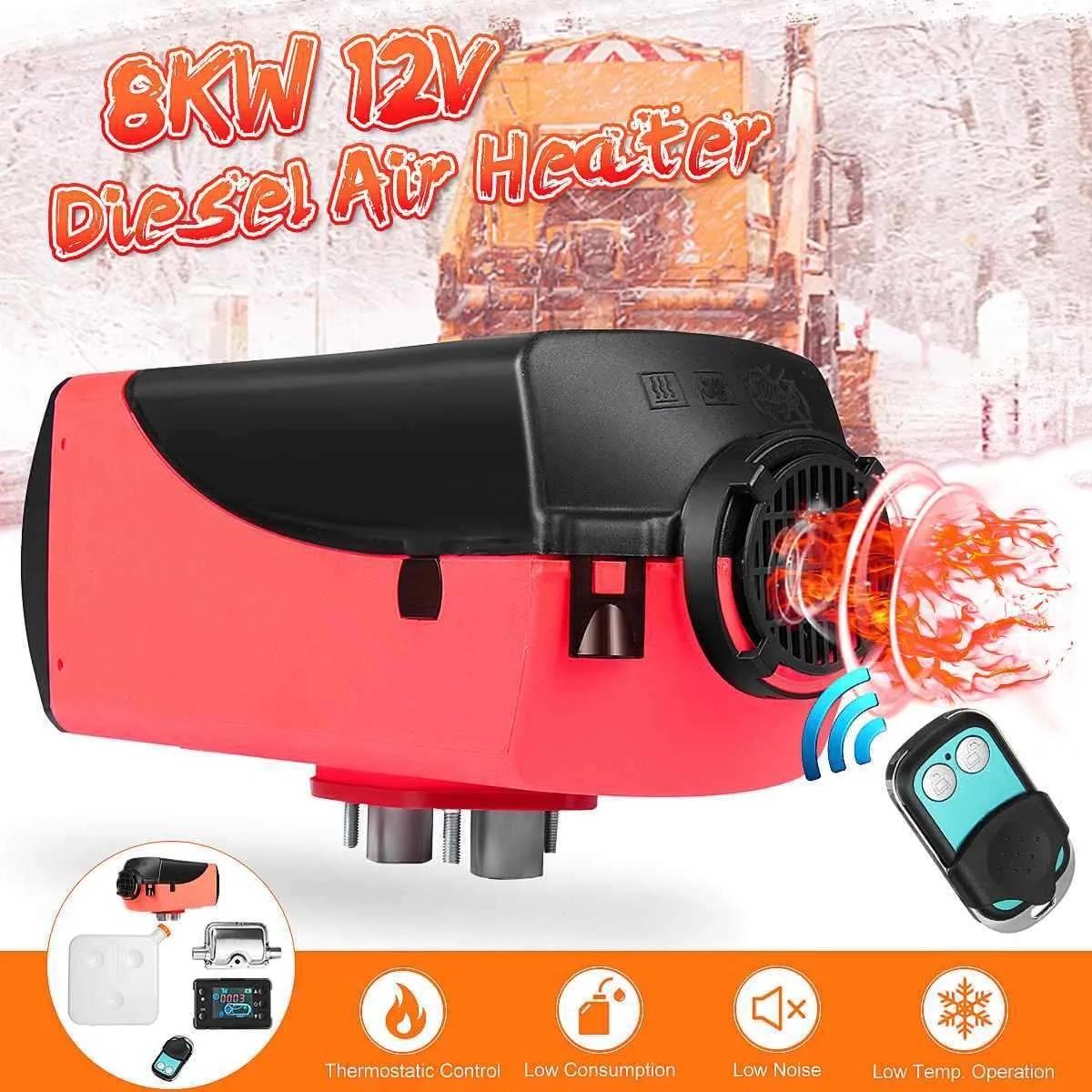 Chauffage d'air Diesel 12V 5KW-8KW Air Heater avec Commutateur LCD Voiture  LCD Silencieux pour