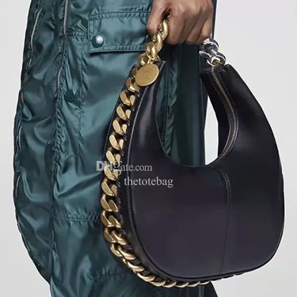 9 Tage geliefert Stella McCaryney Bag Frayme Small Reißverschlusstasche Frayme Leder Lady Handtasche Eimer Hobo Bag Designerinnen Frauen Luxus schwarz Gold Crossbody Wa