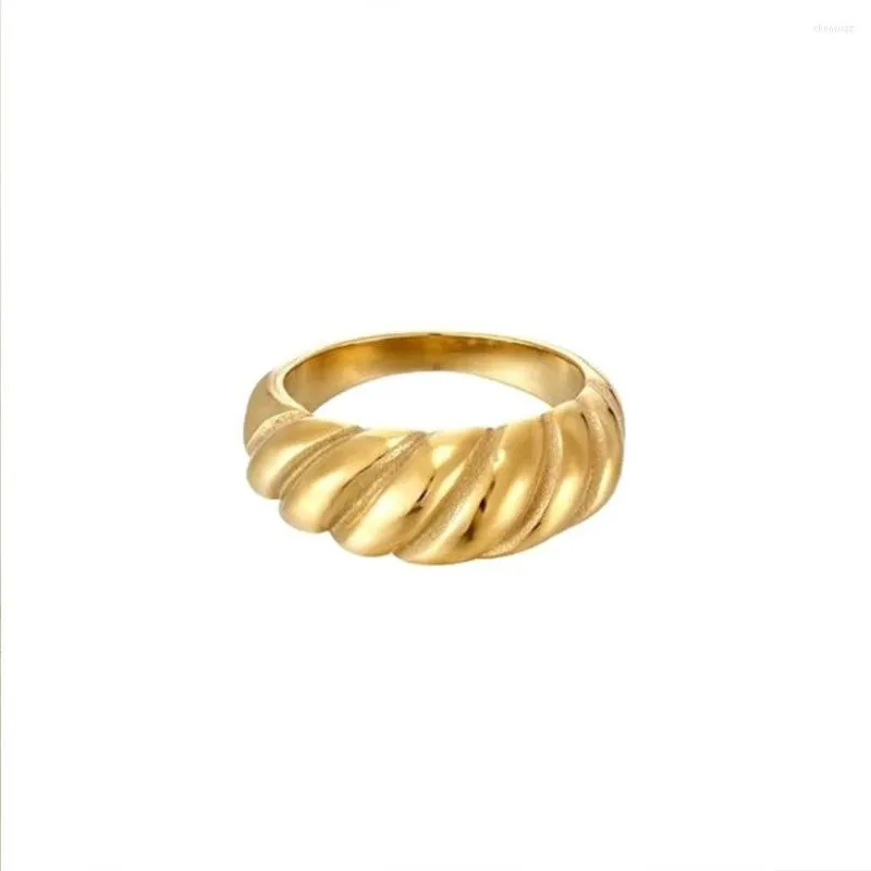 Anéis de casamento anel de moda tecelagem de cor de ouro torcido em aço inoxidável croissant para mulheres sinalizadoras sinalizadas cúpula robusta