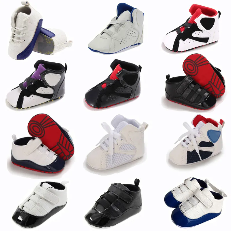 Baby First Walkers Shoes Toddler Shoes 12 Style Girls Boys nyfödda spädbarn Mjuka skor Crib Sneaker Anti-slip Kid Shoe