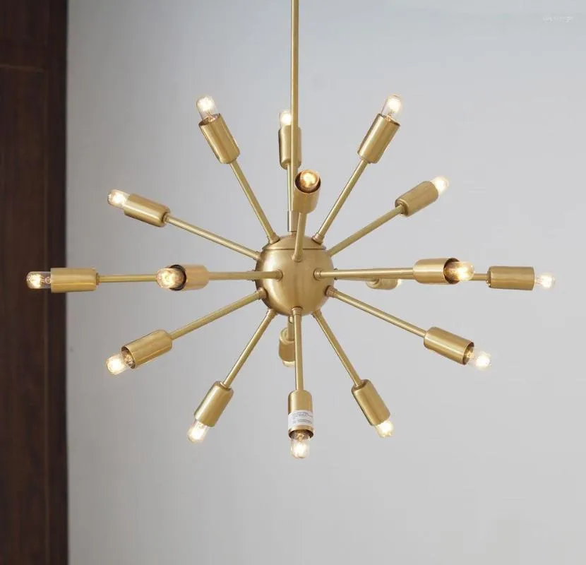 Kroonluchters moderne sputnik 18 koppen geborsteld koperen ophanging Hanigng verlichting voor eetkamer keuken foyer gouden kunstliging