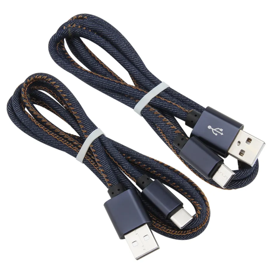 1M Denim Type C Phone Charge Cables Micro USB Charging Cable Fast Charger Sync Data Cord For Samsung Xiaomi Huawei Mobile Phone